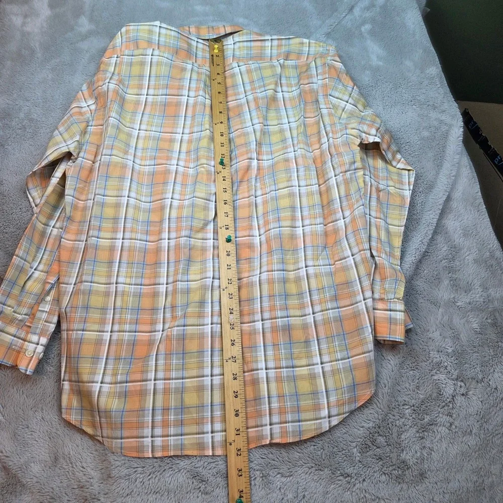 Faconnable Plaid Button‎ Down Shirt Mens Medium Orange Yellow Made in USA Cotton